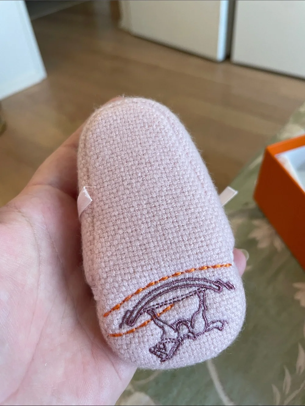 Hermès Baby Pink Knit Crib Shoes Satin Ribbon Booties Luxury Newborn Gift